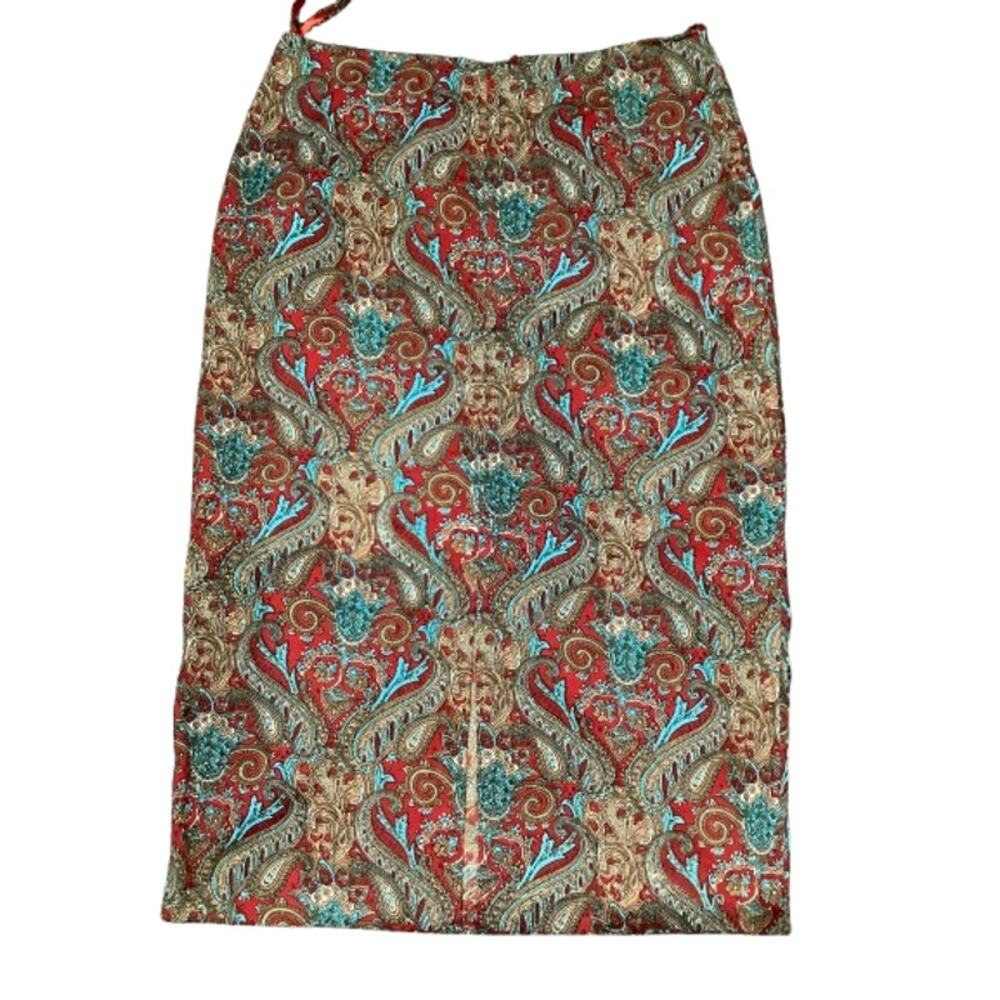 Vibrant Paisley Midi Skirt with intricate red /turquoise beading 
Sz: large - Picture 3 of 6